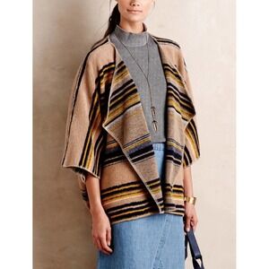 Anthropologie Sheri Bodell Striped Wool Huanako Poncho Boho Retail $198